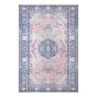 Adorned with a traditional medallion motif in dusty pink, cream and blue, our Turkish area rug lends global-chic flair to your space. A low, manmade pile makes it an ideal choice for high-traffic areas in your home.