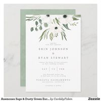 Anemones Sage & Dusty Green Eucalyptus Wedding Invitation