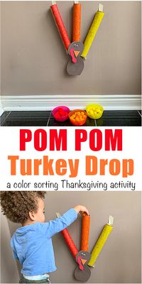 Thanksgiving Pom Pom Drop Activity - HAPPY TODDLER PLAYTIME