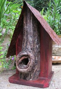 Rustic birdhouses feature natural predator guards