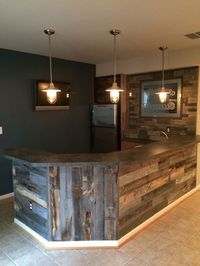 ?Stikwood peel and stik wood wall planking?... I love the wall color with the dark mix wood