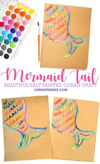 Salt Paint Mermaid Tail with Free Printable Template Summer Craft for Kids Salt Painting