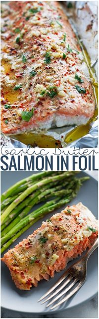 Lemon Garlic Butter Baked Salmon in Foil ~ takes less than 30 minutes...perfect for weeknight dinners!!