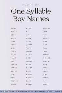 Searching for cute baby boy names in 2024? This list of one syllable boy names includes all different styles of short boy names - southern boy names, modern boy names, old fashioned boy names, nature-inspired boy names, and so much more!