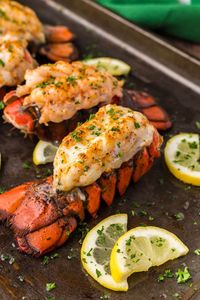 Super easy baked lobster tail made with a dash of butter and old bay comes together in the oven in only 15 minutes.