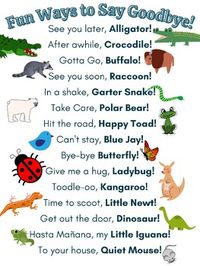 This has been posted next to my classroom door since the day I created it! Kids love the fun ways to say goodbye and don't even realize that they're practicing their phonemic awareness with rhyming! The pictures help cue the animal and add extra fun!(This has been updated with better graphics!)...