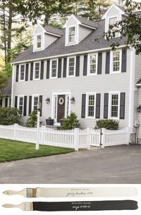 New England Farmhouse Neutral Paint Color Scheme | Gray Huskie painted exterior.