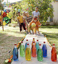 Fill plastic bottles with colored water for lawn bowling! Drop in a glow stick for 'night' lawn bowling!