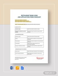 Restaurant Bank Loan and Application Form Checklist Template