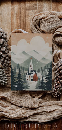 Send tranquil holiday greetings with our winter church scene Christmas cards, featuring a beautiful rustic valley in muted tones. Customize with your family's photos, a personalized message, and your name for a heartfelt holiday greeting.