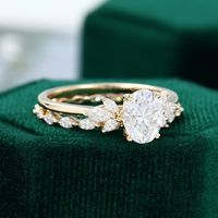 Yellow Gold Oval Moissanite Wedding Sets Full Eternity Bridal Anniversary Ring - MollyJewelryUS