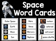 Printable space picture-word cards for your Writing Center in preschool, pre-k, kindergarten, and beyond. This free download includes 17 space cards.