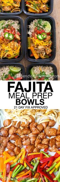 No matter how busy life gets, we still have to eat. With easy make ahead ideas like these Fajita Meal Prep Bowls, eating great all week is as easy as opening the fridge to grab a dish! They're delicious, healthy and 21 day fix approved and they freeze perfectly!