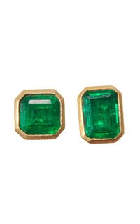 18k Yellow Gold Deep Emerald Studs By Darius | Moda Operandi