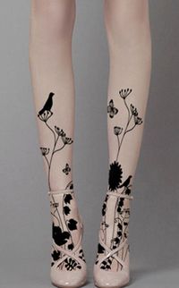 Black Birds Floral Sheer Pattern Tights Funky Designer Gothic Fashion Pantyhose | eBay