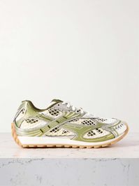 BOTTEGA VENETA Orbit metallic rubber, mesh and fishnet sneakers