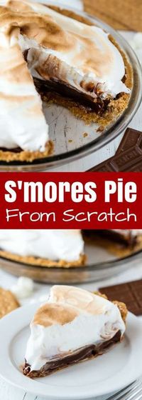 This S'mores Pie is made completely from scratch from the homemade graham cracker crust, to the hot fudge filling, to the finale sweet Italian meringue. It's decadent, rich, and absolutely delicious! #thestayathomechef #smorespie #smores #fromscratch #pierecipe