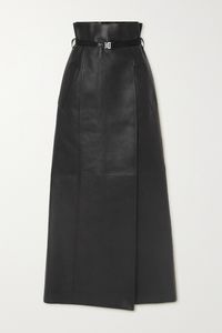 Givenchy's maxi skirt plays on extreme proportions with its floor-sweeping length and defining high waist. Debuted on the Fall '22 runway, it's made from smooth leather and cinches with a belt accented with the label's '4G' emblem. Mirror the show styling and leave the first few snap fastenings undone to create a dramatic split.