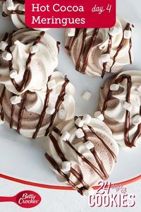 These swirled chocolate meringue cookies are light, airy and dotted with marshmallows. Be sure to make these for your gluten-free cookie lovers, too! Expert tip: Make sure egg whites are yolk-free, or your meringue may deflate. To prevent mixing yolk into the whites, crack eggs, one at a time, and place each white into a custard cup to ensure it is free of yolk before transferring it to the mixing bowl. A clean glass, metal or copper bowl is best for whipping meringue.