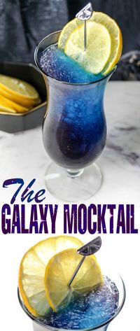 The Galaxy Mocktail is a super pretty space themed mocktail perfect for adults and kids alike. It's a refreshing slushie drink that tastes as good as it looks!