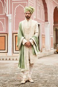 Wedding Safa - Buy Karanj Safa for men Online - A18SF03CBA_Sage - Anita Dongre