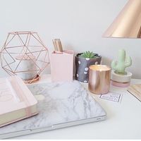 rose gold office supplies / marble office decor / desk decor ideas