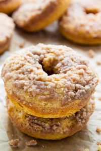 Baked, not fried, these Coffee Cake Donuts are ready in less than 30 minutes! The Vanilla Glaze makes them irresistible!