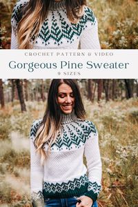 The Pine Crochet Sweater Pattern is worked entirely with crochet stitches. This top-down, try-on-as-you-go crochet sweater is entertaining to work up and wear. The modern crochet stitches create a wardrobe piece you will want to wear in fall and winter. (Sizes XS-5X included in pattern.)