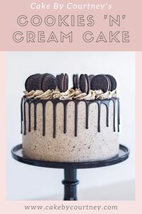 Dark chocolate cake layers with cookies and cream filling, Oreo buttercream and chocolate drip make up this delicious Cookies & Cream Cake. www.cakebycourtney.com