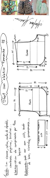 Short com elástico. Um short simples. O acabamento pode ser feito em renda, viés, sianinha, com ou sem a curva lateral. Esta modelagem também pode ser usada para fazer a parte de baixo de um baby doll. Segue esquema de modelagem do 36 ao 56. Publicado em 14/01/2016 por marleneglaumar2002 em modelagem.