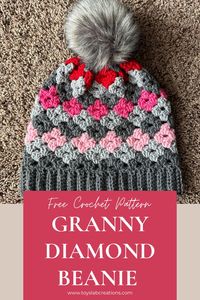 Looking for a beautiful free crochet beanie pattern perfect for men and women? Make the beautiful crochet granny diamond beanie pattern using your scrap yarns! Make some colorful crochet hat for you and your loved ones! #crochet #freecrochetpattern #crochethat #crochetbeanie