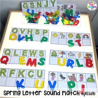 Spring letter sound match plus more spring light table activities for preschool, pre-k, and kindergarten students to have fun and learn at the light table.