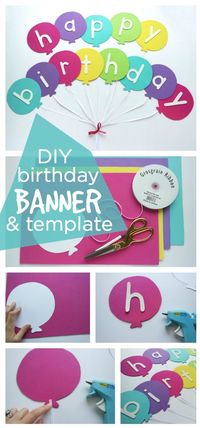 Happy Birthday Banner DIY Template - Festive happy birthday balloon banner with easy steps and a free template. Perfect fit with ANY birthday party theme!