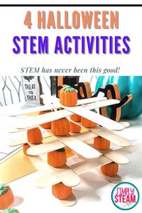 Create a pumpkin tower with this Halloween STEM activities for elementary. This includes four STEM activities. These activities are so much fun for kids! Click the link to learn more! #HalloweenSTEM #OctoberSTEM