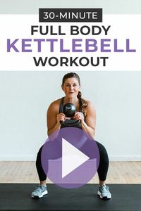 Strength train and condition at home with this 30-Minute Kettlebell Workout! This AMRAP workout encourages you to beat your own personal records as you attempt to complete the workout as many rounds as possible in 30-minutes! It's a full body workout you can do anywhere! #kettlebell #kettlebellworkout #athomeworkout #kettlebellexercises #kettlebellworkouts #homeworkouts