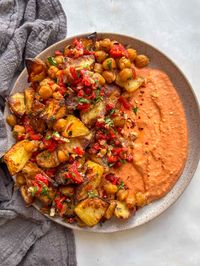 Red Pepper Feta Dip with Roasted Potatoes & Chickpeas