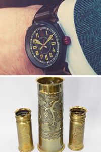 The Nº 1914 watch ➡️ Trench Art The Nº 1914 Trench Style Watch's bold forms have been designed to be easily read and visible against the dial. ‘Trench art’ is a term used to describe objects made from the debris and by-products of modern warfare. Trench Art is usually associated with the First World War, although similar items have been produced in other conflicts too. This is a WWI brass artillery shell, dated 1914-1918. Source: @hallsfineart