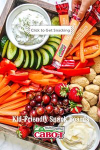 Hungry kiddos? Whip up some easy yummy #GreekYogurt dips, add a mix of veggies, fruits, cheeses, and biscuits, and you've got a winning combo. Better yet - set out the ingredients, and let them build their own snack board! #snacktime #recipe #easy #quick