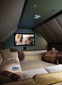 An attic turned into a home theater room (no window conversion)