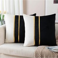 ZLINA Set of 2 Velvet Decorative Throw Pillow Covers Black White Patchwork with Gold Leather Pillow Covers 18 × 18 Inch Cushion Covers Decor Living Room Sofa Bedroom Car