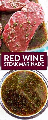 Easy and simple red wine steak marinade with soy sauce, garlic, sesame oil. This gluten free marinade recipe is easy and perfect for grilling steak on the BBQ.