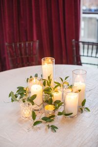 Candles and greenery, greenery wedding, candle wedding ideas, centerpiece ideas, greenery candles centerpiece, wedding centerpiece, Virginia wedding florist, Dover Hall wedding, Dover Hall wedding florist, luxury wedding flowers, greenery wedding ideas, BRETT DENFELD PHOTOGRAPHY