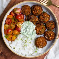 Baked Greek Lentil Meatballs with tzatziki