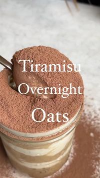 Ingredients:  ½ cup rolled oats  ⅓ cup milk of choice  ½ tablespoon maple syrup  1 tsp vanilla extract  1 tsp chia seeds  1 shot espresso or 1 tsp instant coffee  Topping:  ⅓ cup greek yogurt  1 scoop of vanilla protein powder* (optional)  Cocoa powder for dusting  *for flavor you can add 1/2 tbsp of maple syrup instead of protein powder  Instructions:  1. Combine & mix all the base ingredients in a bowl. & Place in the fridge for a few hours or overnight to thicken.  2. Prep your topping layer by mixing the greek yogurt & protein powder.  3. Layer the oats in a jar with the greek yogurt topping.  4. Finish it off with the yogurt and a generous dust of cocoa powder.