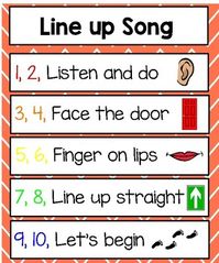 A colorful line up poster to serve as a visual aid while students are learning to line up. Put it to a tune to turn it into a song or say it to a rhythm. Use the motions below to incorporate movement! Ss you go through, have students show each number as it is said on their hands to practice quickly ...