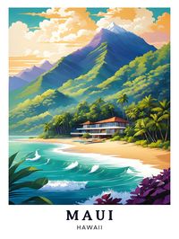 Relax with the tropical beauty of Maui, Hawaii, with this island paradise travel poster. #MauiArt #IslandWallArt