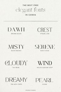 Elevate your project with this curated collection of elegant fonts. Available with a free Canva account, these fonts pair perfectly with minimalist designs to create a harmonious and timeless impression. #canvafonts #canvadesign #fontinspiration #freefonts #branding #serif #typography #typeinspiration #favoritefonts #highendfonts #beautifulfonts