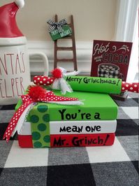 This is the most adorable Christmas mini bookstack and pin set!! Handmade and handpainted by me!! Perfect for your tier tray, mantel, countertop or anywhere you'd like to decorate. The bookstack measures 5 inches long, 3.5 inches wide on the sides and 2.25 inches tall. The pin measures 7 inches long. Super CUTE y'all!! #Christmas#holidaydecor#fall#woodbeadgarland#farmhouse#raedunn#gnome#handmade#ohsnap#garland#buffalocheck#homedecor#country#coffeebar#rustic#farm#wood#risers#tiertraydecor#acrylic