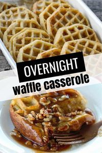 Overnight Waffle Casserole combines the flavor of French toast casserole with convenient frozen waffles. It soaks overnight and bakes to perfection in the morning, then topped with a delectable brown sugar pecan sauce! Serve alongside Sheet Pan Eggs or Hamburger Hash Brown Casserole to feed a crowd!