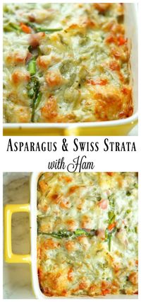 Asparagus and Swiss Strata with Ham is the perfect overnight breakfast casserole for Christmas morning!